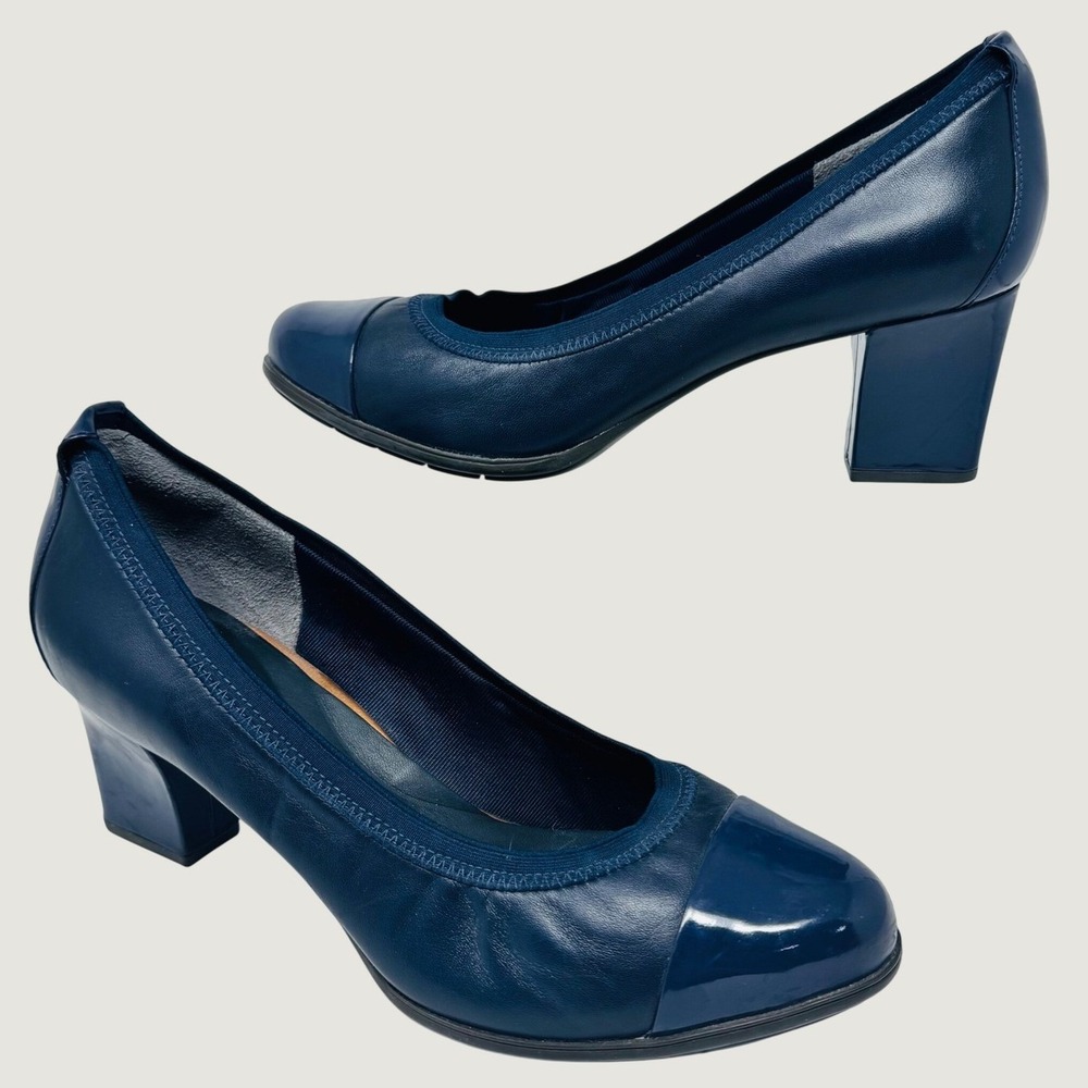 Rockport Pumps Womens 9 Blue Total Motion Luxe Cap Toe Block Heel CG8659 Dressy